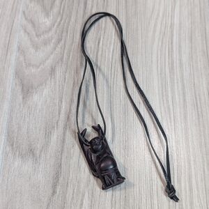 Vintage Buddha Necklace Carved Wood Happy Smiling Laughing 15.5"